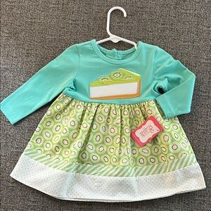 Girls' Teal and Lime Kiwi Print Long-Sleeve Dress